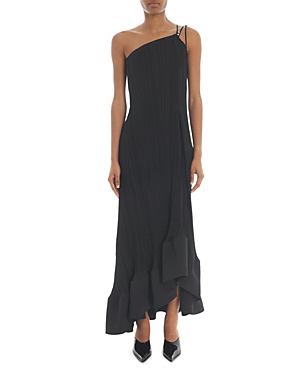 Lanvin Micro Pleated One Shoulder Gown In Black