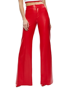 Alice and Olivia Dylan High Waist Wide Leg Pants in Bright Ruby Faux Leather
