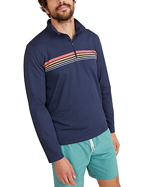 Shop Marine Layer Sport Stripe Quarter Zip Mock Neck Sweatshirt In Navy Warm