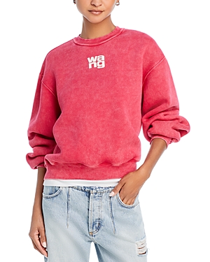 Alexander Wang T Alexanderwang.t Essential Terry Crew Sweatshirt With Puff Paint Logo In Soft Cherry