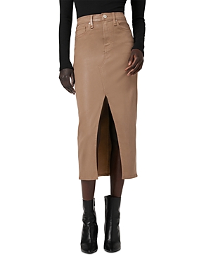 Shop Hudson Reconstructed Denim Midi Skirt In Coated Hot Latte