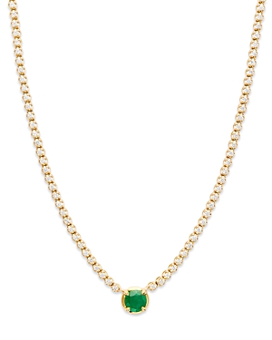 Bloomingdale's Emerald & Diamond Station Tennis Necklace In 14k Yellow Gold, 16.5 In Green/gold