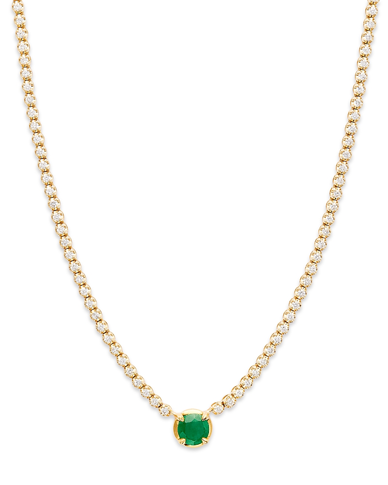 Bloomingdale's Fine Collection Emerald & Diamond Station Tennis Necklace in 14K Yellow Gold, 16.5