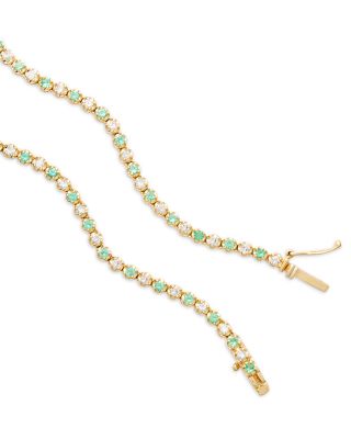 Emerald & Diamond Crown Set Tennis Necklace in 14K Yellow Gold, 16.5"