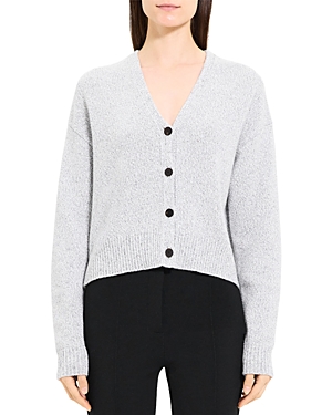 Theory Cropped Long Sleeve Cardigan In Light Grey Multi