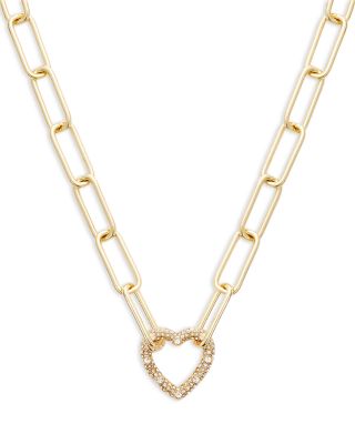 AQUA - Paperclip Crystal Heart Necklace, 16" - Exclusive