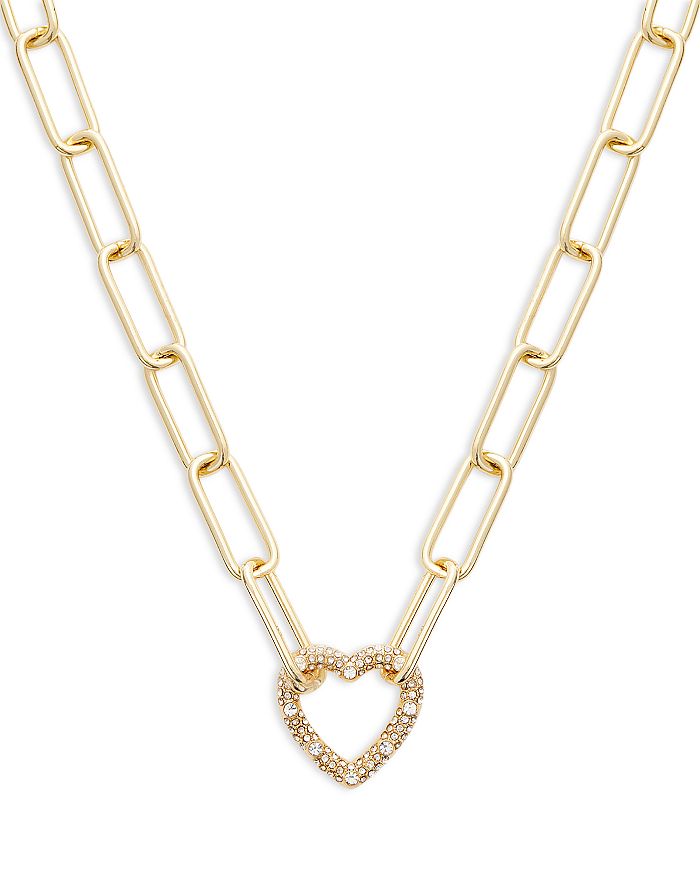 AQUA Paperclip Crystal Heart Necklace, 16