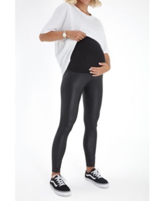 Subtle Foldover Waistband Faux Leather Maternity Leggings