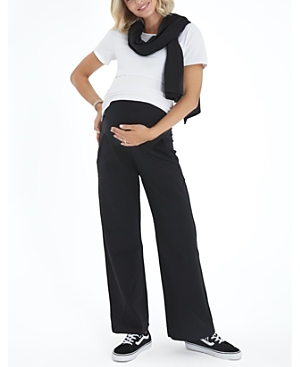 Shop Accouchée Simply Cool Foldover Waistband Stretch Cotton Maternity Jogger Pants In Black