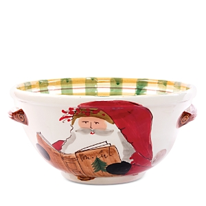 Vietri Old St. Nick Medium Handled Bowl with Santa Reading