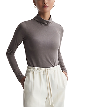 Reiss Taupe Fitted Roll Neck T-shirt In Taupe