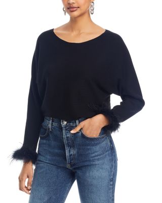 Sioni Feather Trim Cuff Sweater | Bloomingdale's