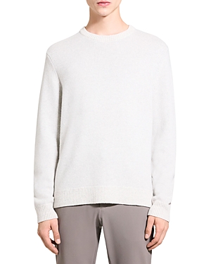 Shop Theory Hilles Long Sleeve Crewneck Sweater In Stone White/ Heather Gray