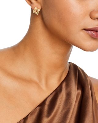 18K Yellow Gold Petite Venetian Princess Diamond Quatrefoil Stud Earrings