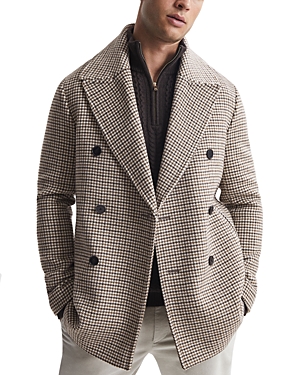 Shop Reiss Albert Micro Houndstooth Double Breasted Jacket In Oatmeal