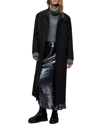 【美品】ALL SAINTS ロングコート 38 ウール シルク 綿 山羊 ALLSAINTS コート チェスターコート RILEY WRAP AROUND BELTED LONG