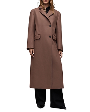 Allsaints James Wool Blend Longline Coat In Chestnut Brown