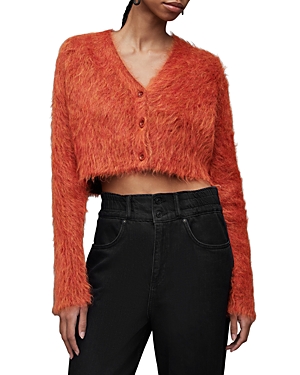 Shop Allsaints Wick Brushed Cropped Cardigan In Planet Red