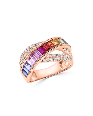 Bloomingdale's Rainbow Sapphire & Diamond Crossover Ring In 14k Rose Gold In Multi/rose Gold