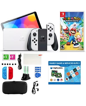 Nintendo Switch Oled in White with Mario Plus Rabbids, Accessory Kit and Voucher