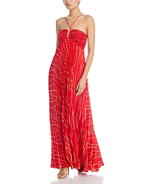 Bcbgmaxazria Pleated Chiffon Long Dress In Rosso Comb