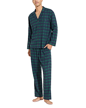Eberjey Flannel Long Pj Set Windowpane Plaid True Navy Xl In Windowpane