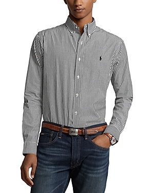 Shop Polo Ralph Lauren Cotton Stretch Poplin Stripe Slim Fit Button Down Shirt In Polo Black/white