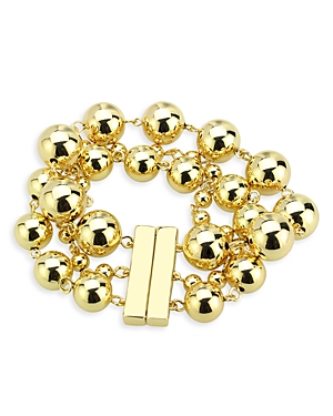 Aqua Triple Strand Ball Chain Bracelet In Gold