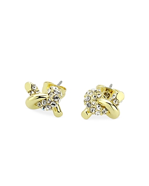 Aqua Twisted Pave Knot Stud Earrings In Gold