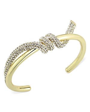 Aqua Twisted Pave Knot Cuff Bracelet In Gold