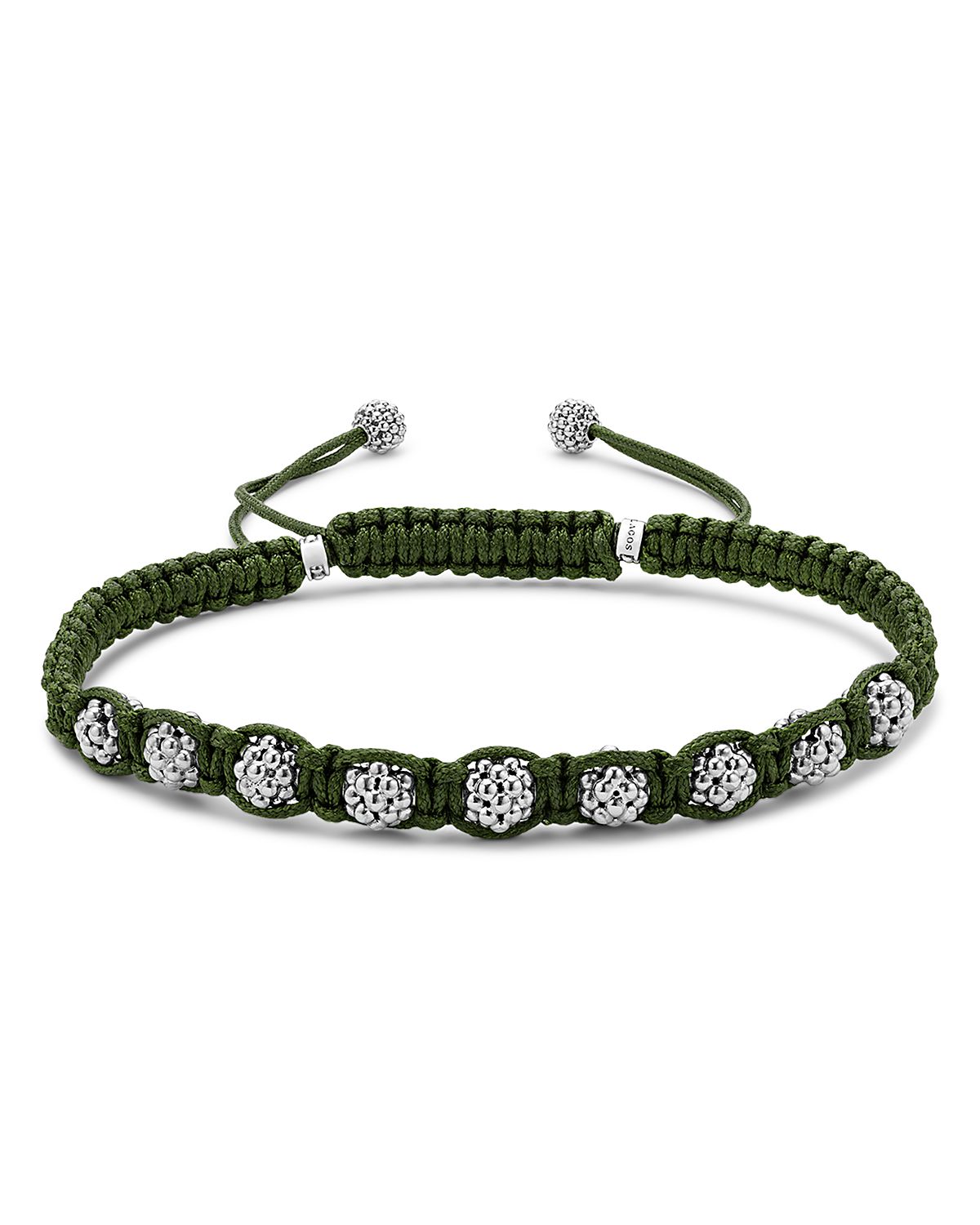 Lagos Men's Sterling Silver Anthem Caviar Bead Green Macrame Bracelet - Exclusive