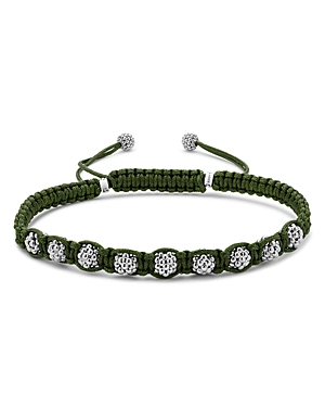 Men's Sterling Silver Anthem Caviar Bead Green Macrame Bracelet - 100% Exclusive