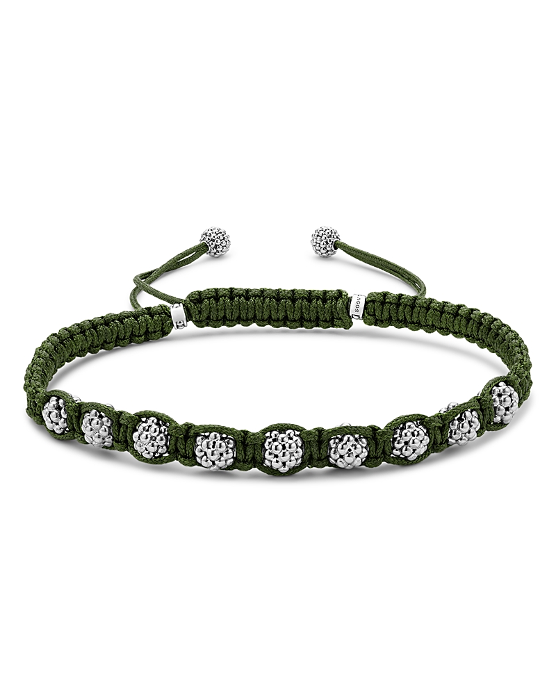 Lagos Men's Sterling Silver Anthem Caviar Bead Green Macrame Bracelet - Exclusive In Green/silver