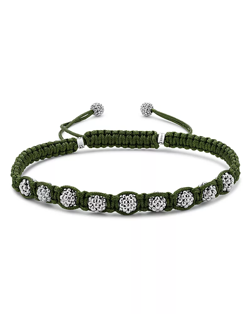 Lagos Men's Sterling Silver Anthem Caviar Bead Green Macrame Bracelet - Exclusive