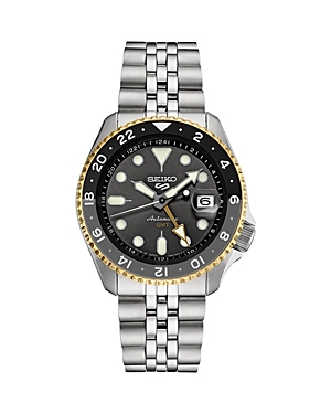 Seiko Watch 5 Sports Gmt Watch, 43mm In Black/silver
