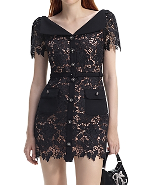Self-portrait Floral-lace Mini Dress In Black