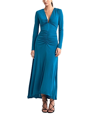 Reiss Remy Plunge-neck Asymmetric-hem Stretch-jersey Midi Dress In Teal