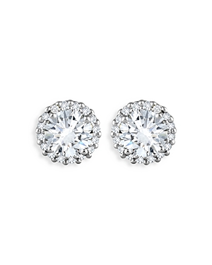 Aqua Round Cubic Zirconia Pave Halo Stud Earrings - 100% Exclusive In Silver