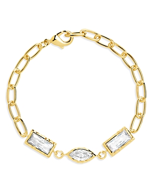 Sterling Forever Tate Cz Chain Bracelet In Gold