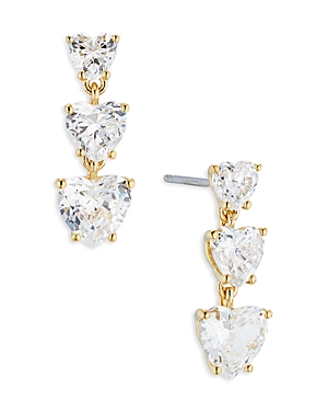 Shop Nadri Triple Heart Linear Drop Earrings In 18k Gold Plated Or Rhodium Plated
