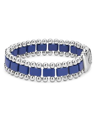 Men's Stainless Steel Anthem Ultramarine Ceramic Caviar Bead Bracelet - Exclusive