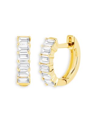 14K Yellow Gold Diamond Baguette Huggie Hoop Earrings