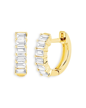 Shop Ef Collection 14k Yellow Gold Diamond Baguette Huggie Hoop Earrings