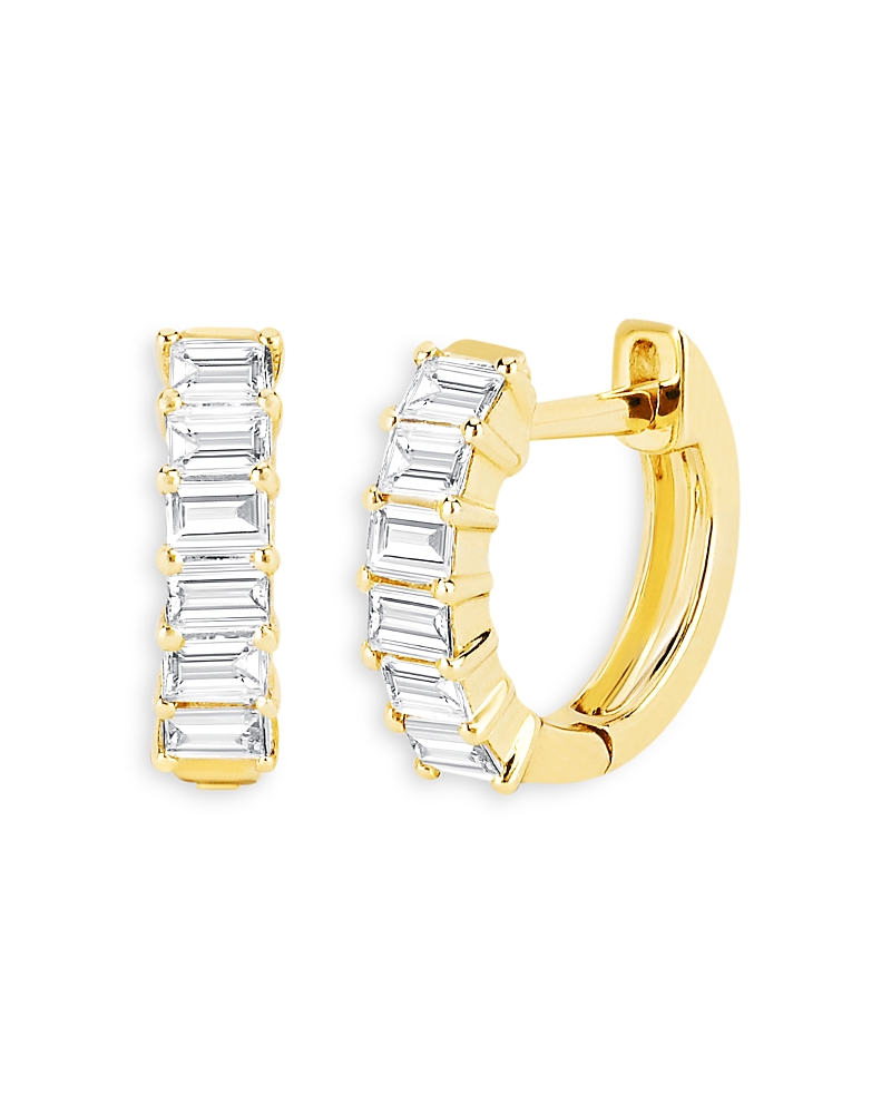 Ef Collection 14k Gold Prong Set Diamond Baguette Huggie Earring In Gold