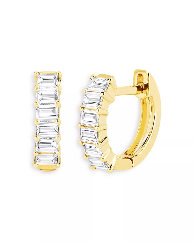 Ef Collection 14K Yellow Gold Diamond Baguette Huggie Hoop Earrings