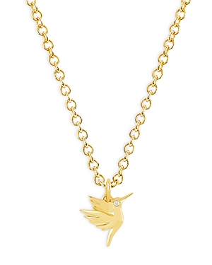 14K Yellow Gold Diamond Accent Hummingbird Pendant Necklace, 16-18