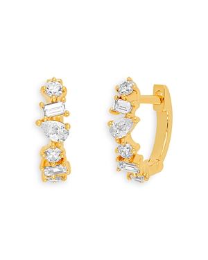 Ef Collection 14k Yellow Gold Multi Faceted Diamond Huggie Hoop Earrings In Gold