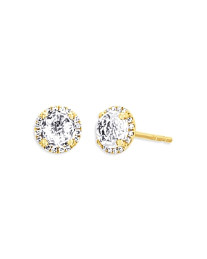 Shop Ef Collection 14k Yellow Gold White Quartz & Diamond Stud Earrings