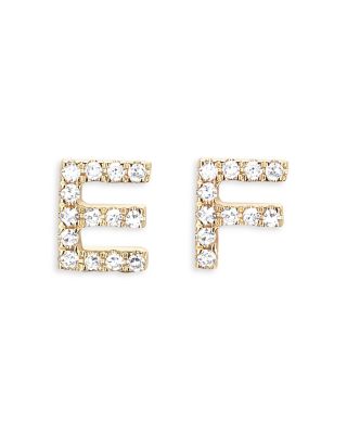 14K Yellow Gold Diamond Initial Stud Earrings