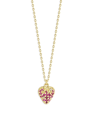 Moon & Meadow 14K Yellow Gold Ruby & Diamond Strawberry Pendant Necklace, 16-17